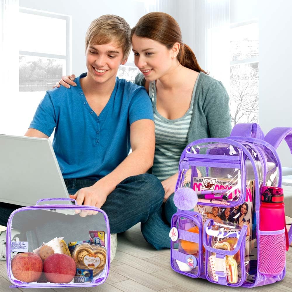 CCJPX 3Pcs Clear Backpack for Girls, School Transparent Bookbag, Heavy Duty See Through Backpacks for Teens Elementary - Image 8