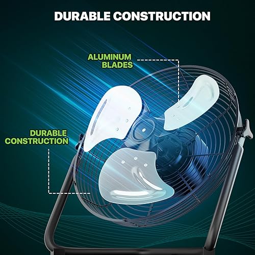 Miniatura 5 de Magshion Ventilador de piso de metal de alta velocidad de 14 pulgadas, ventilador industrial de 3 velocidades para garaje, sótano, gimnasio y