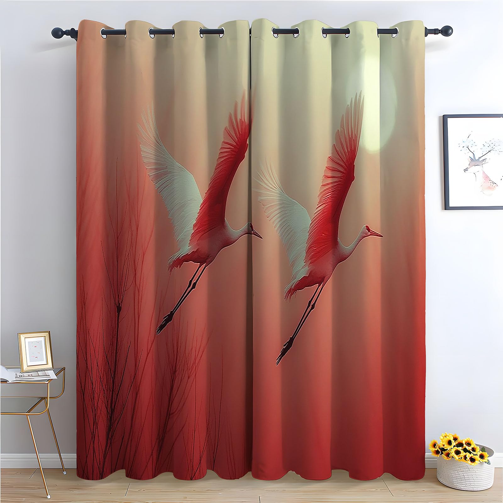 WIKEO Floral Blackout Curtains for Living Room Bedroom Beautiful Tree Animals Eyelet Curtain Botanical Thermal Insulated Noise Reducing Drapes Window Treatment-52 W x 96" L (Pack of 2)