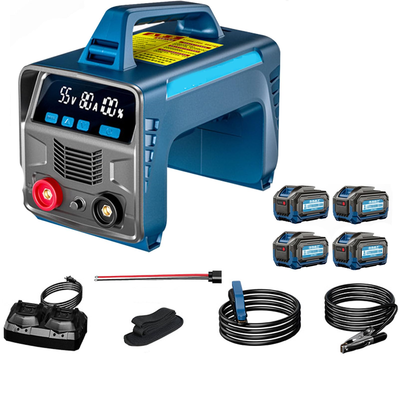 Máquina de Soldar Inalámbrica Portátil,Alimentada por BateríA, máquina Soldadura MMA ARC DC,con Pantalla LED,para Soldadura de Metal. 4batteries