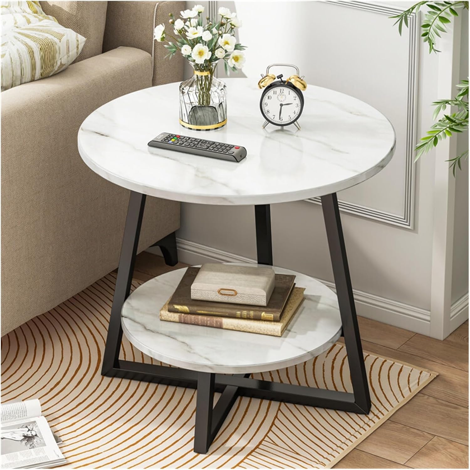 Side End Table Side Table Small Table Small Coffee Table Bedroom Corner Table Small Round Table Living Room Side Table Accent Coffee Table for Living Room Bedroom Office(40CM)