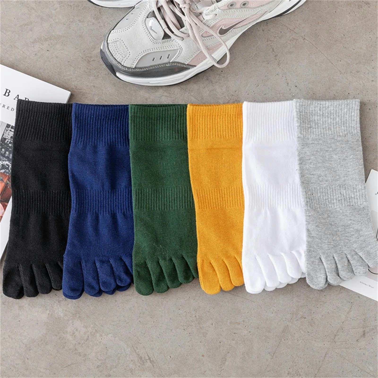 Calzini Calzini Sportivi A Cinque Dita Maschile in Cotone Traspirante Mesh No Show Calzini con Le Dita dei Piedi-Verde-Io 37-45