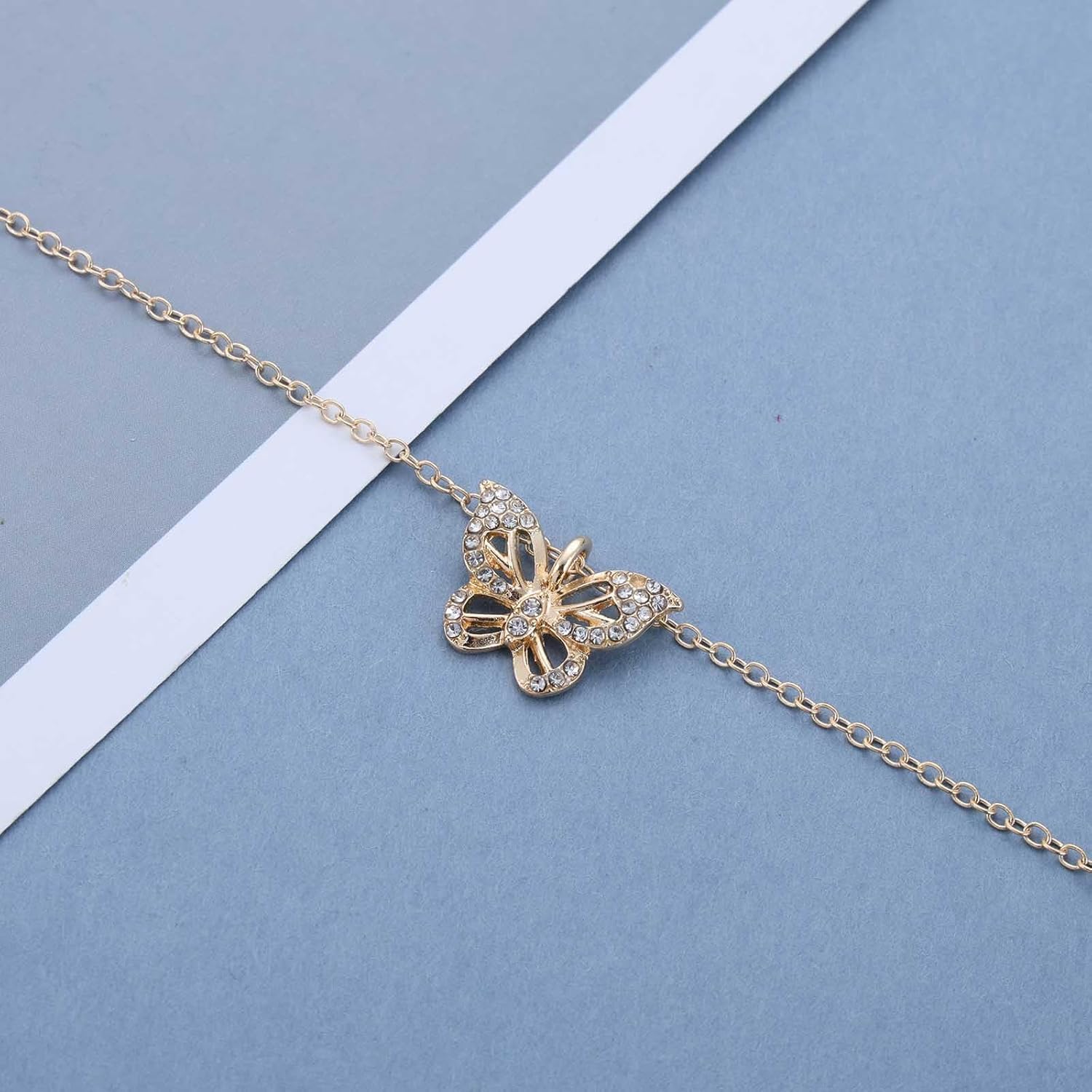 Vintage Crystal Butterfly Pendant Necklace Hollow Rhinestone Butterfly Choker Necklace Tiny Butterfly Chain Necklace Sparkly Cz Rhinestone Choker Necklace for Women - Image 5