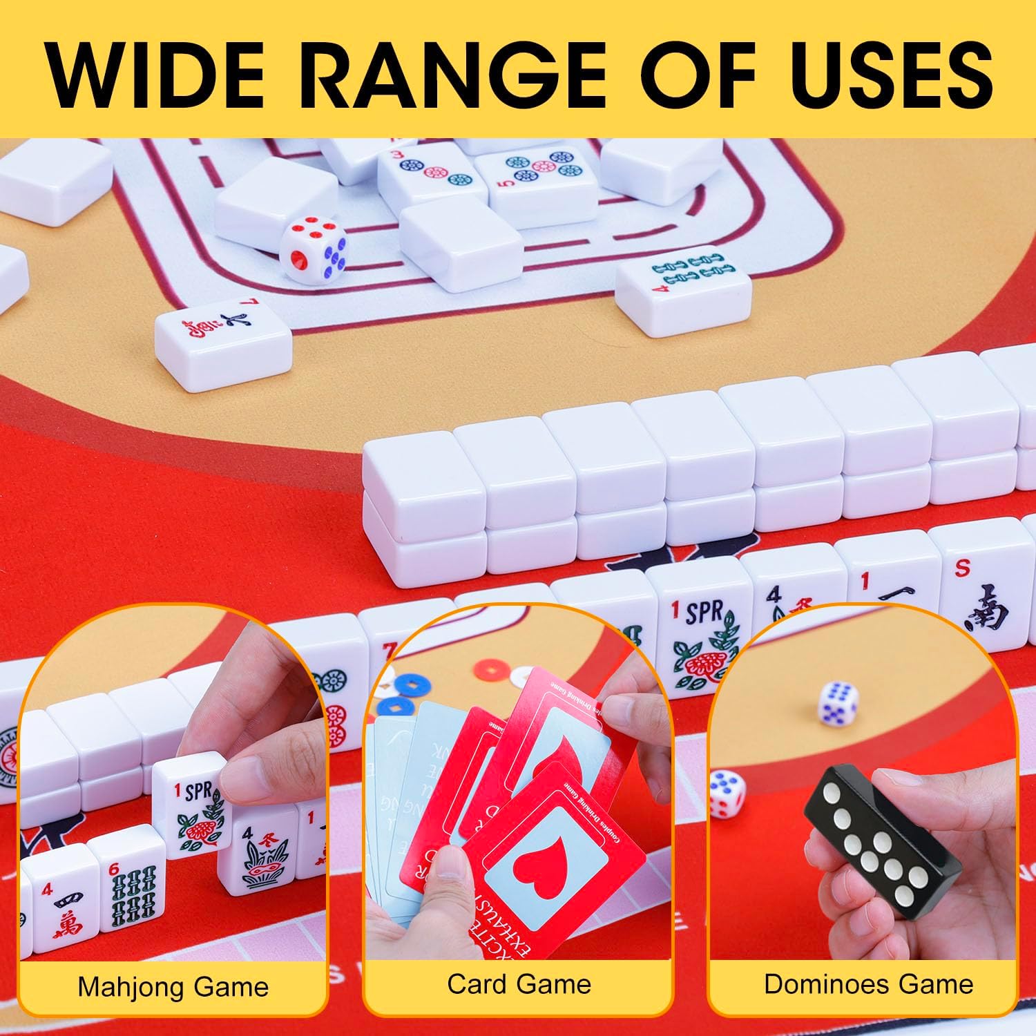 Suncle Mahjong Mat, 31.5×31.5 Inch Noise Reduction Anti-Slip Mahjong Mat for Table, Mahjong Table Mat for Poker, Card, Board Games Table Mat, Tile Games, Dominoes(red)