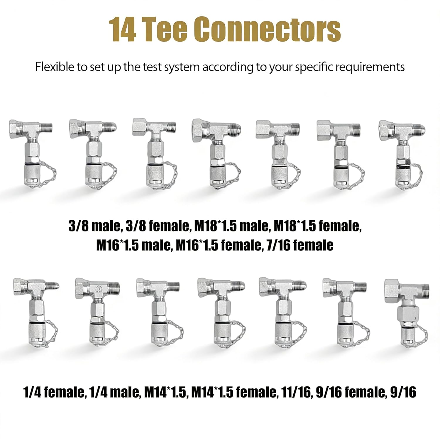 Hydraulic Pressure Test Kit with 5 Hydraulic Pressure Gauges (150 1500 4000 6000 10000 PSI), 13 Couplings, 14 Tee Connectors, 5 Test Hoses for Excavator Construction Machinery