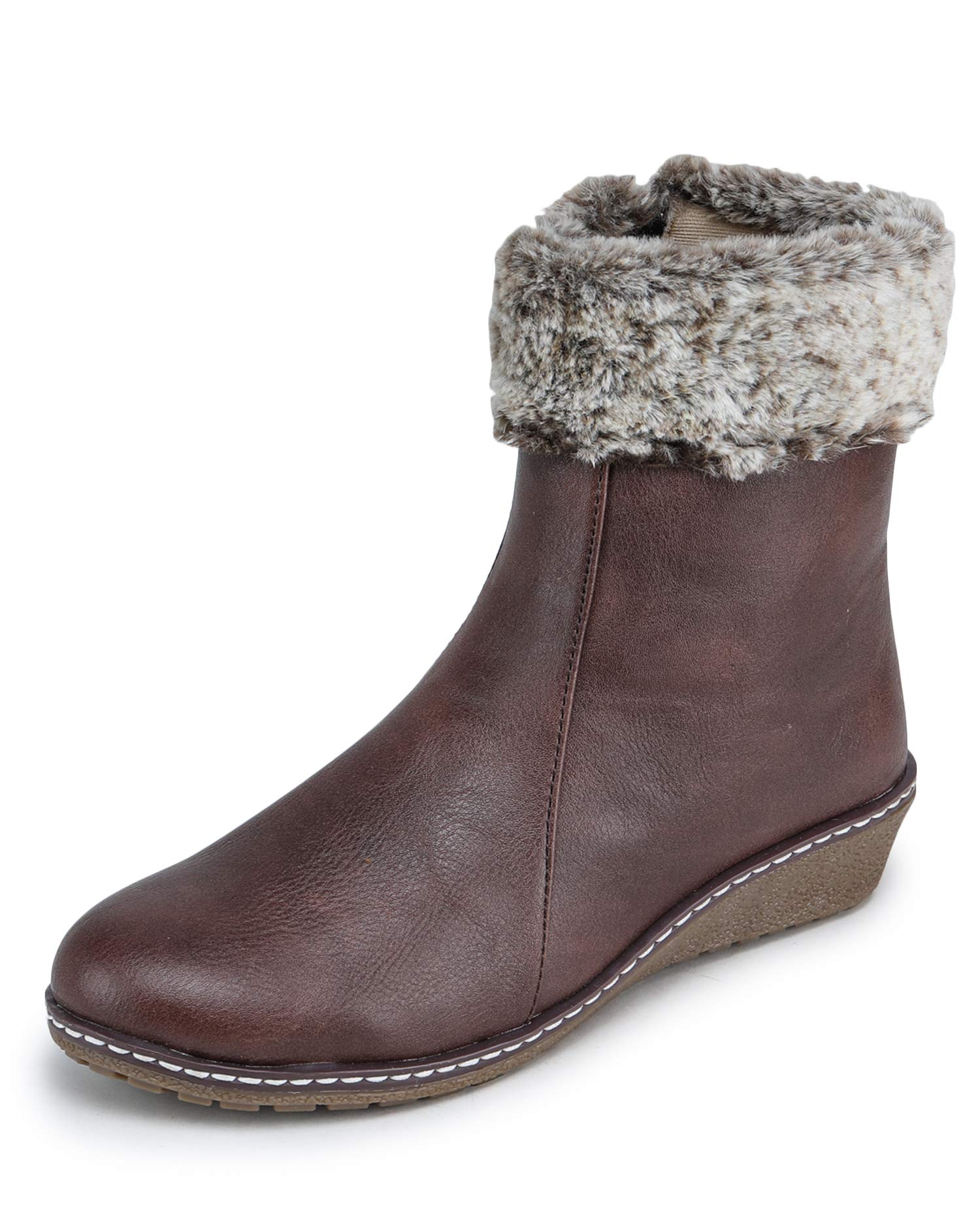 TRASEWomen's Boots | Faux Leather with Fur Accent | Trendy, Comfortable, Zipper Boots for Casual, Outdoor and Holiday Outings