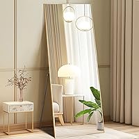 Vista 18 de DUMOS - Espejo arqueado de longitud completa con soporte de pie, marco de aluminio para dormitorio, para colgar o apoyar contra la pared, decoración