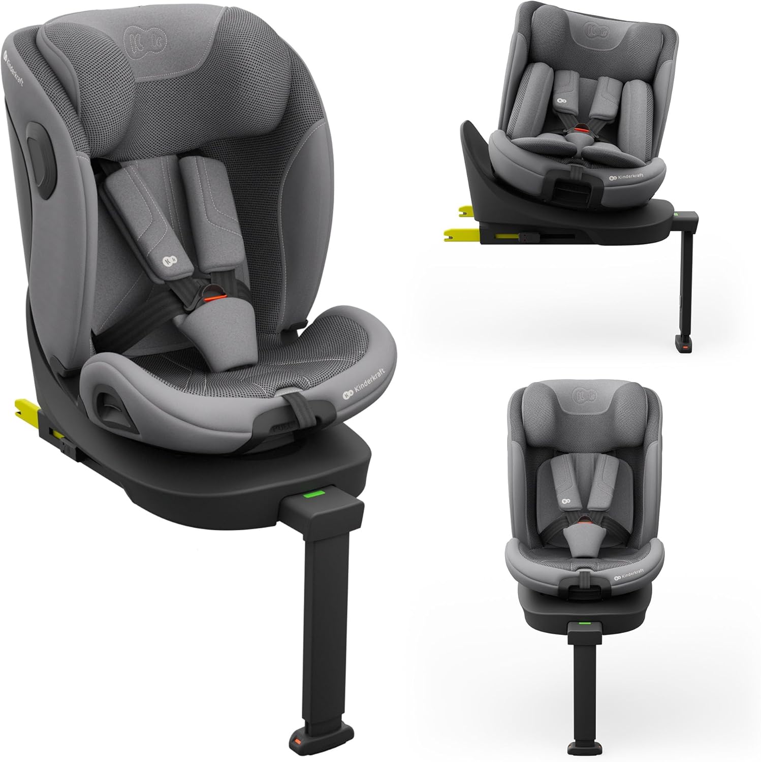 Kinderkraft I-360 2 PRO Silla de coche, I-SIZE 40-150 cm, Isofix, Silla coche bebé, para niños, Ajustable, Sillade, RWF, FWF, Asiento de coche, 360º, Grupo 0+/1/2/3, 0-36 kg, Gris
