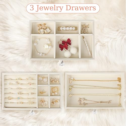 Miniatura 3 de Jenseits Acrylic Jewelry Holder, Clear Earring Organizer with 3 Drawers, Velvet Hanging Jewelry Stand Storage for Necklace Earrings Ring Bracelet
