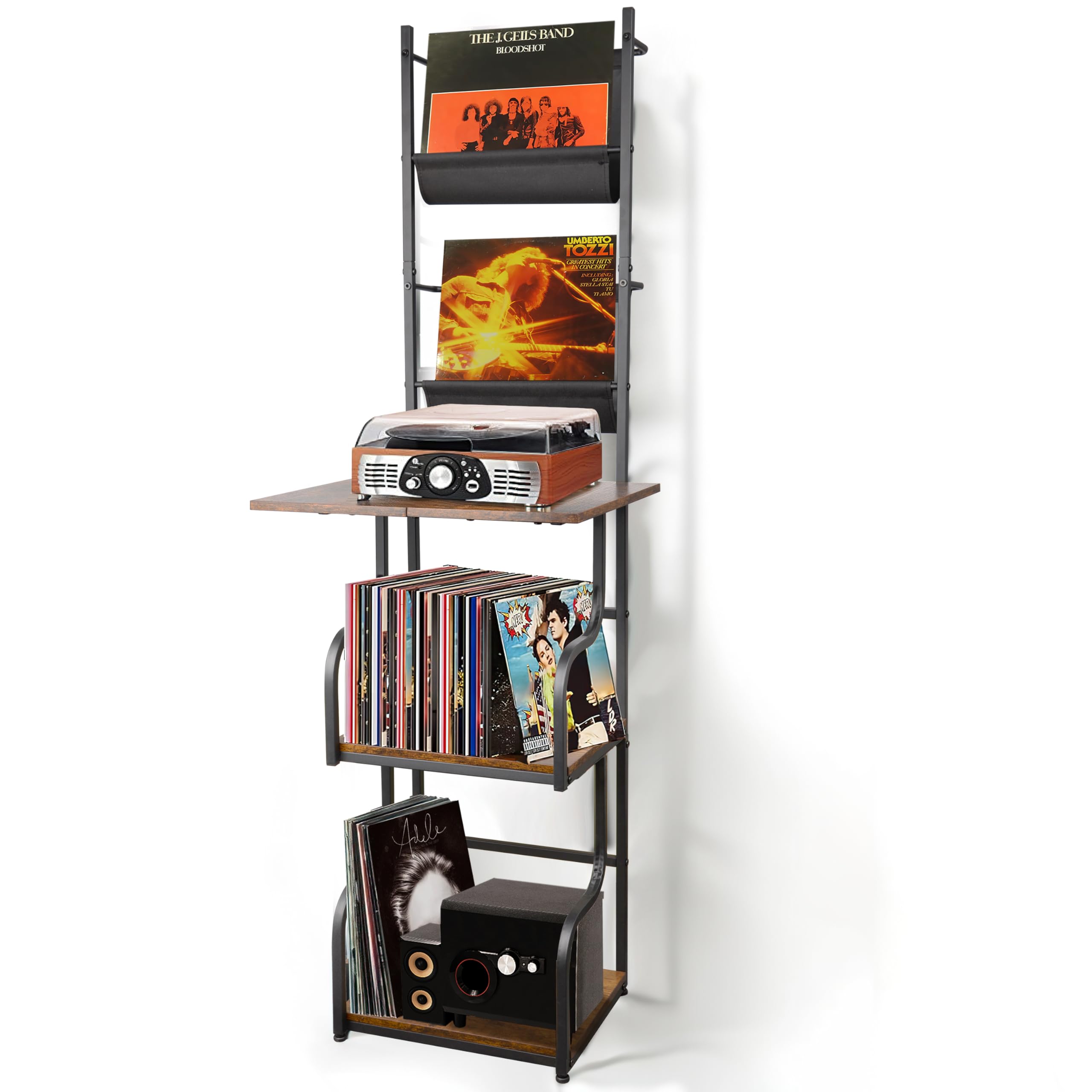 Plattenspieler Regal, Schallplatten Regal mit 5 Tier, 57 "x 12 "x 14" Schallplattenständer Aufbewahrung, Hält 100 Alben, Plattenspieler Tisch für Wohnzimmer, Schlafzimmer, Magazin Turntable