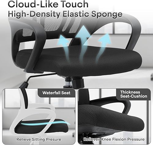 Miniatura 5 de Silla de oficina ergonómica, 330 libras, silla de escritorio de malla transpirable con soporte lumbar y reposabrazos, bloqueo giratorio de