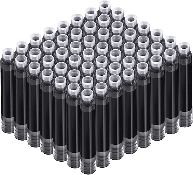 60 Pieces Fountain Pen Ink Pen Ink Cartridges Fountain Pen Refill Short Cartridges with 3.4 mm Bore Diameter for Calligraphy Pen and Fine Writing 2 x 0.28 Inch/ 5.1 x 0.7 cm (Black)