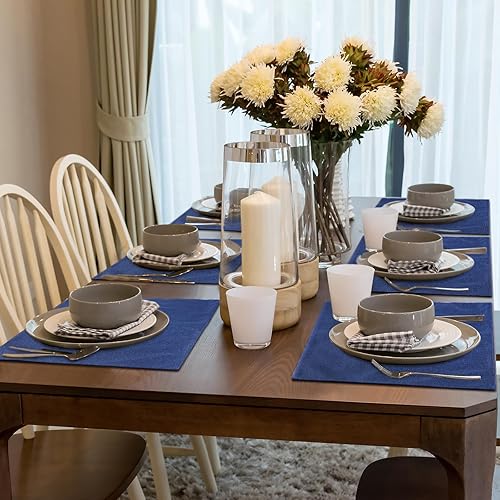 Miniatura 5 de Juego de 12 manteles individuales rectangulares para mesa de comedor, a granel, lavables a máquina, resistentes al calor, de algodón, lino, para