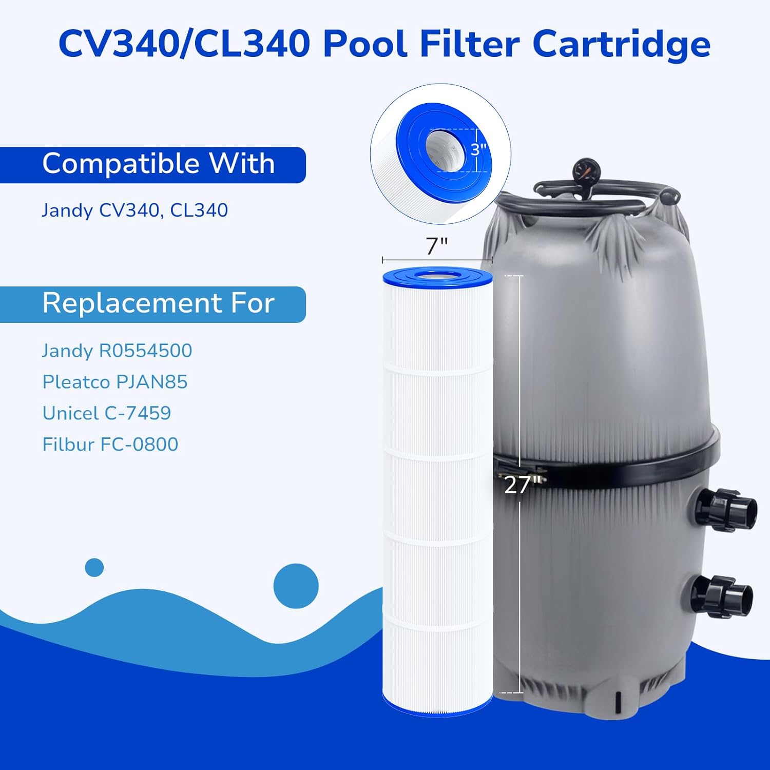 C-7459 Replacement Filter Cartridge for Jandy CL and CV 340, 85 Sq Ft. |  Leslie's Pool Supplies プールフィルターカートリッジ Unicel C-7459 Jandy CL340 CV340 R0554500 PJAN85 Fil