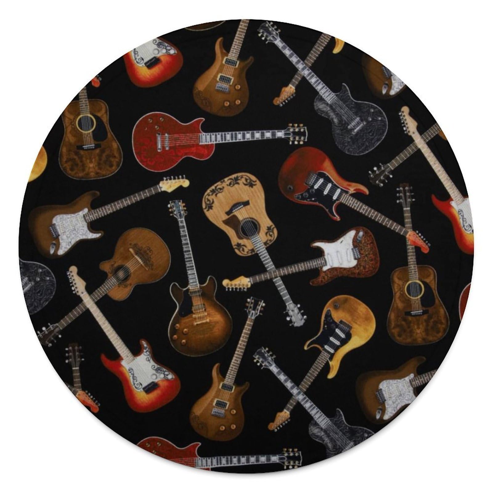 FekiLoot Guitars Round Flannel Throw Blanket, 59.1 Inch Diameter Single Sided Printed Fleece Blanket, Multipurpose Foldable Decor Cover for Couch Office Camping Home Furnishing