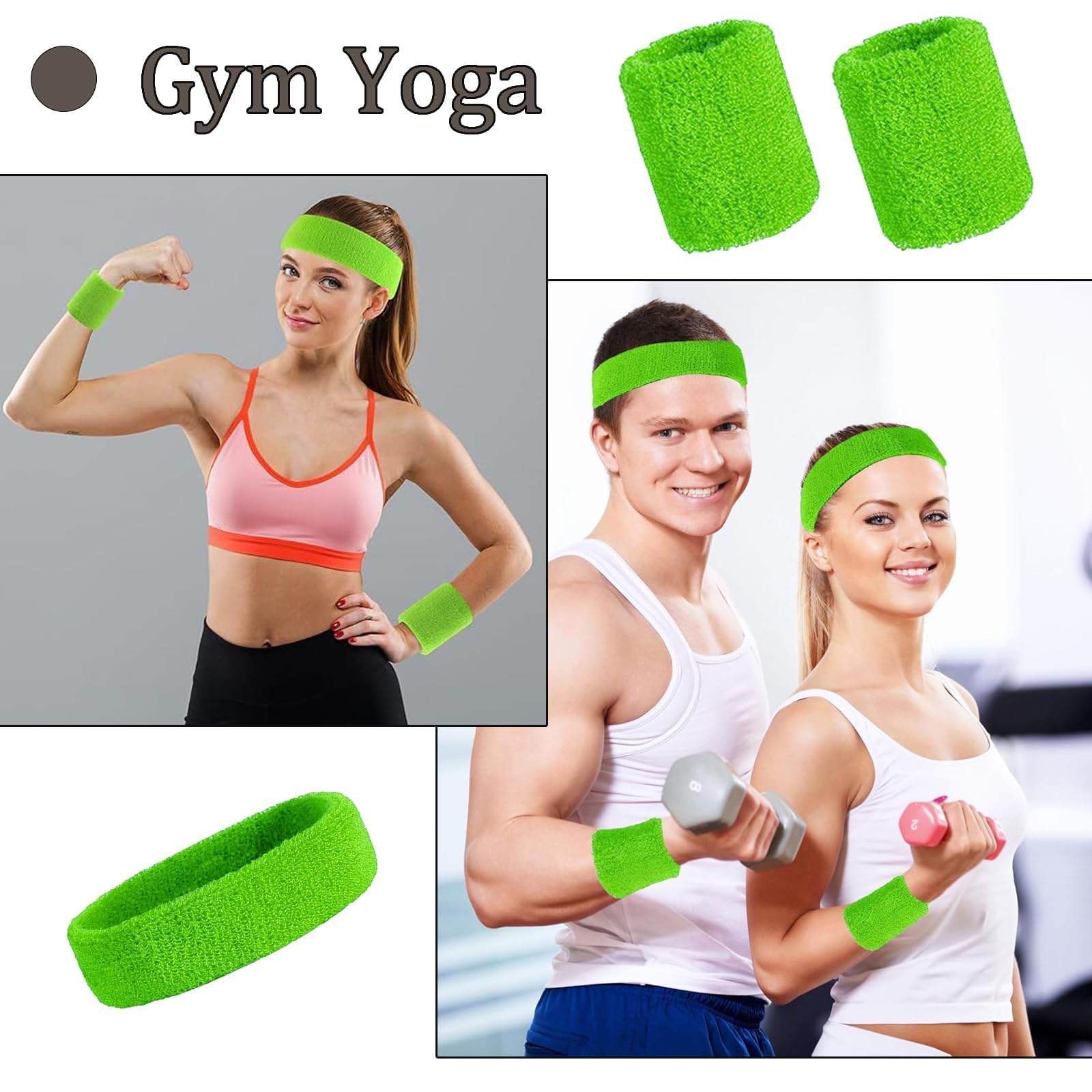1 Pcs Green Headband and 2 pcs Wristbands Sweatbands Set 80s hair accessories Green sweat band 80s Headband for Women Girls Gym Yoga sweat bands wristbands wrist sweat bands men - Image 4