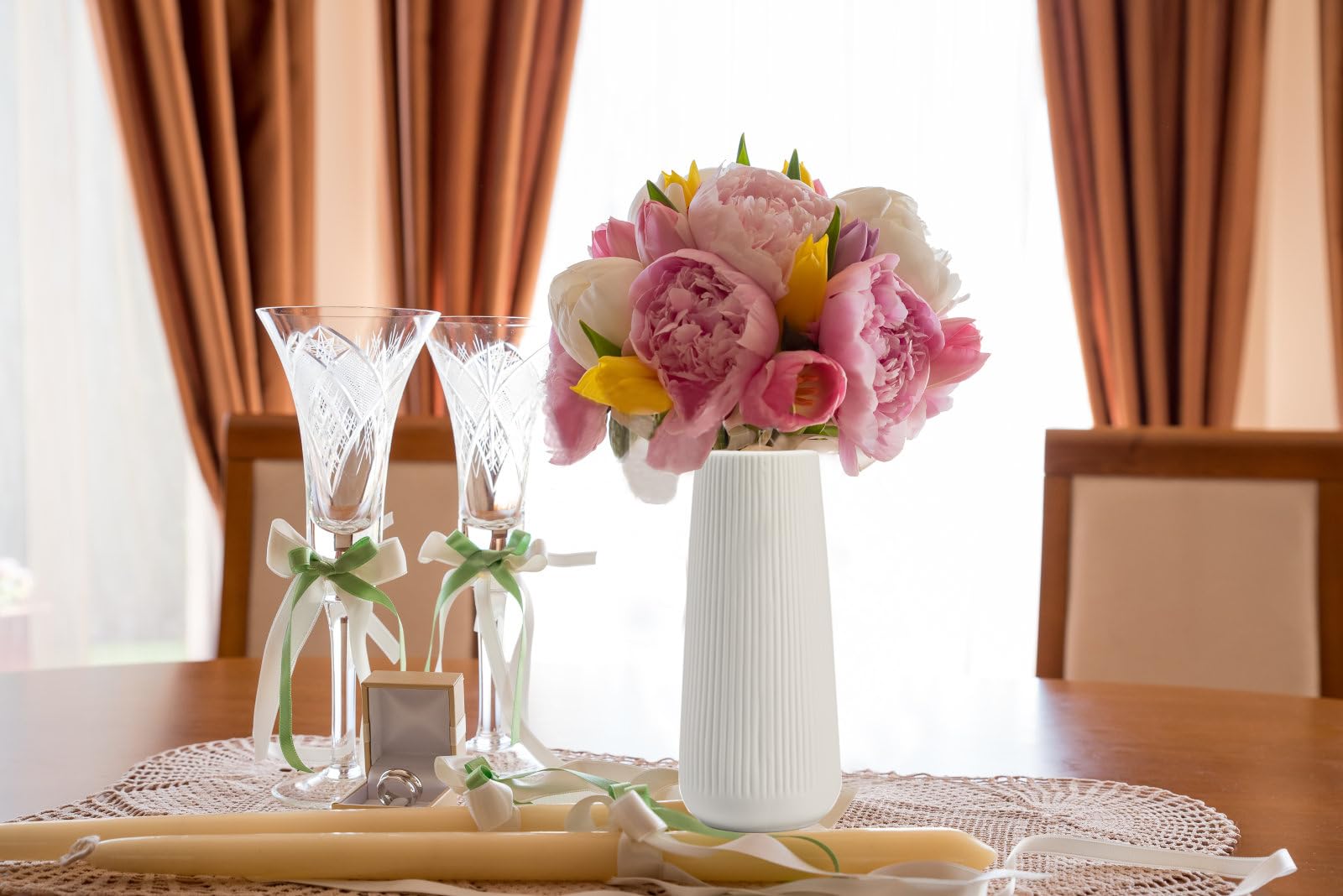 Jarrón de cerámica para flores, jarrón de cerámica acanalado blanco para decoración del hogar, jarrón minimalista nórdico para hierba de pampas, jarrones de flores para cocina, sala de estar 6