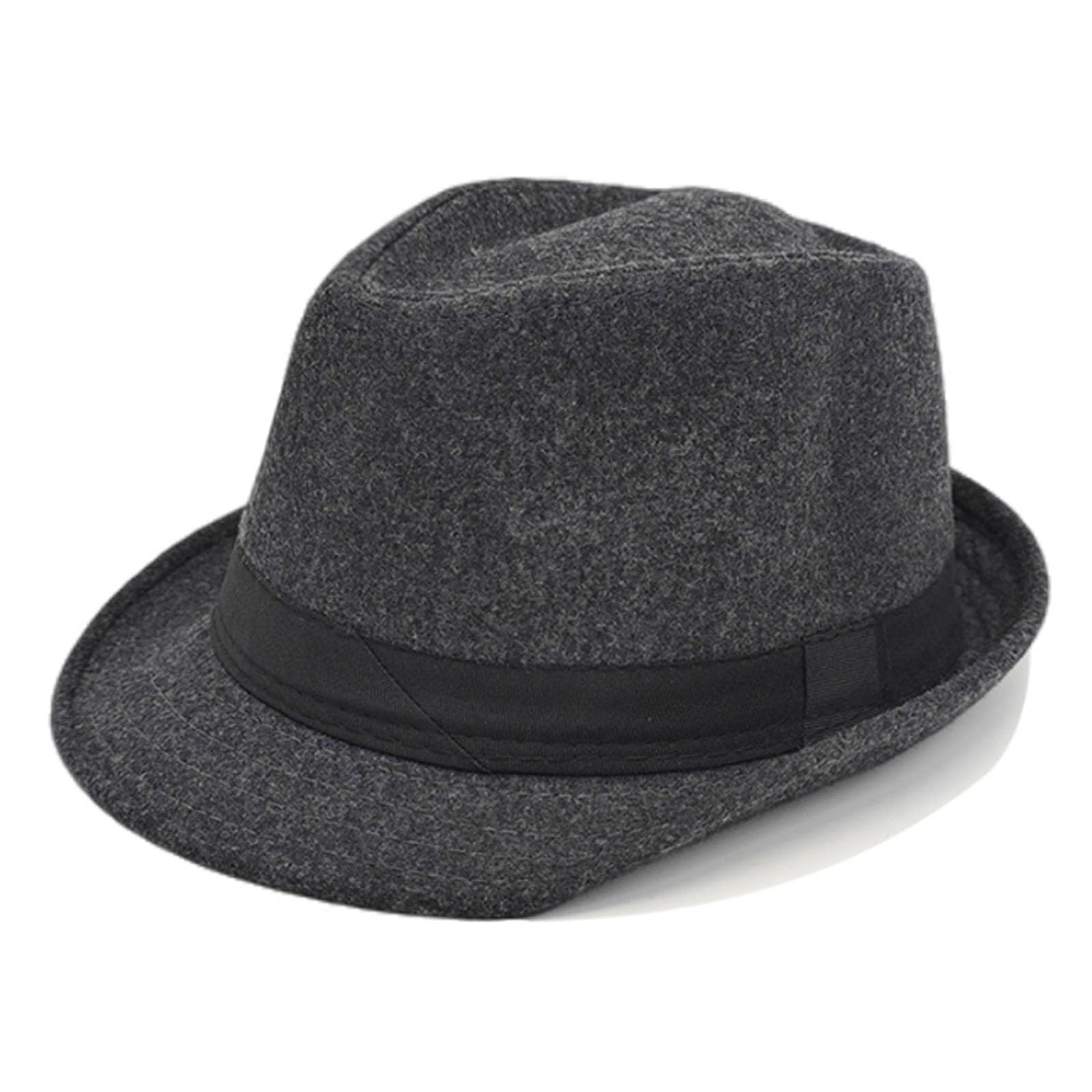 Oaygat Men's Grey Fedora Trilby Hat Short Brim Jazz Cap Elegant Winter Panama Bowler Hat Classic Vintage Style Gentleman Party Gangster Cap 56-58Cm For Travel Beach Party Outdoor