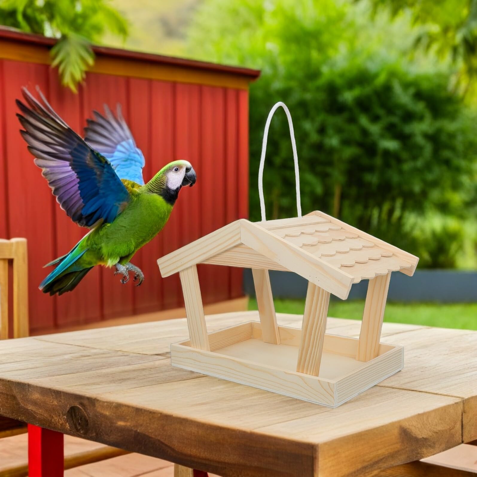 GALPADA Mangiatoia Sospesa per Uccelli Selvatici e Cardellini in Legno di Pino, Capacità Grande, Resistente alle Intemperie, Stile Rustico a Casetta per Giardino Esterno e Cortile