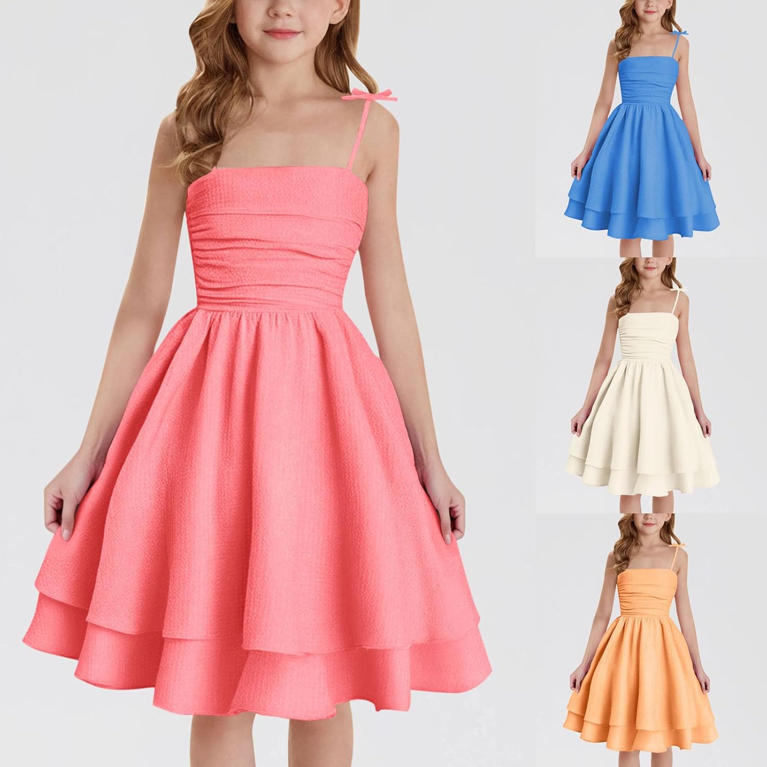 TIMIFIS Tween Girls Summer Dresses Sexy Spaghetti Strap Princess Dresses Fashion Ruched Bust Cami Short Dress 8-14 Years - Image 7