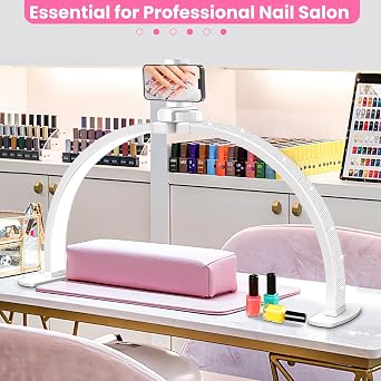 Nail Half Moon Light: Arch Rhinestone LED 29in Moonlight with Phone Holder Stand 3 Light Colors /10 Brightness Levels - Professional Nail Salon Esthetician Media Tech(Diamond,Large)