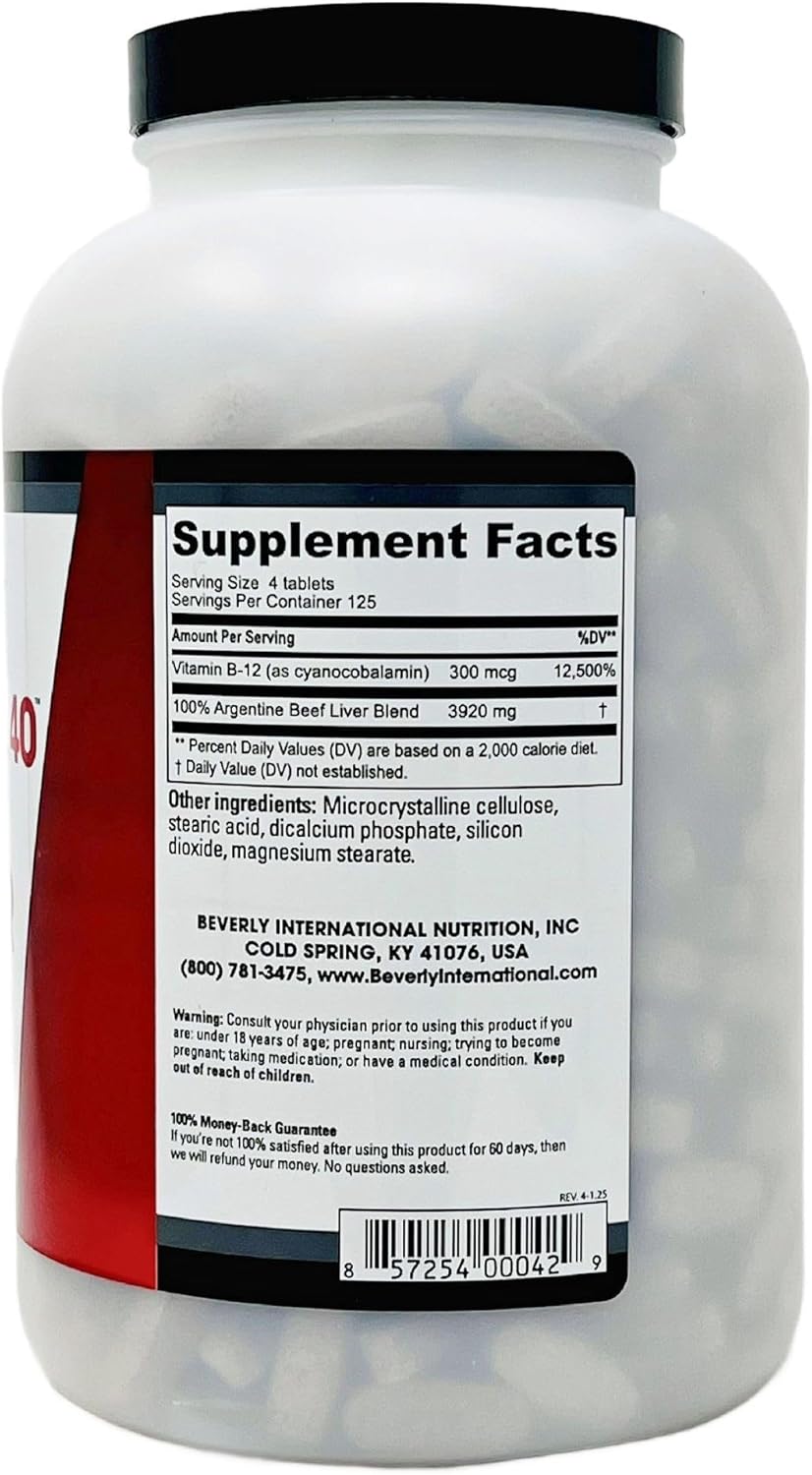 Beverly International Ultra 40 Grass Fed Desiccated Beef Liver, 500 Tab. Golden-era Secret for Boosting Muscle Growth, Stamina and Performance Naturally. Break Through Those Sticking Points-Endurance - Image 3