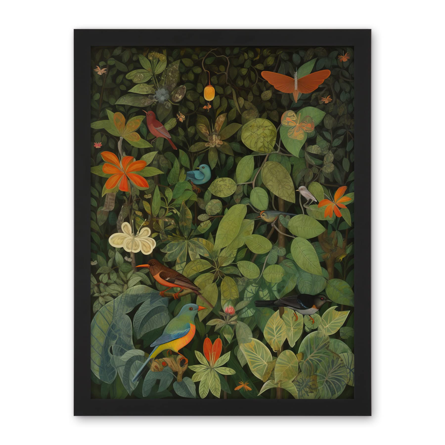 Artery8 Audubon Style Birds and Insects in Jungle Artwork Framed Wall Art Print 18X24 Inch