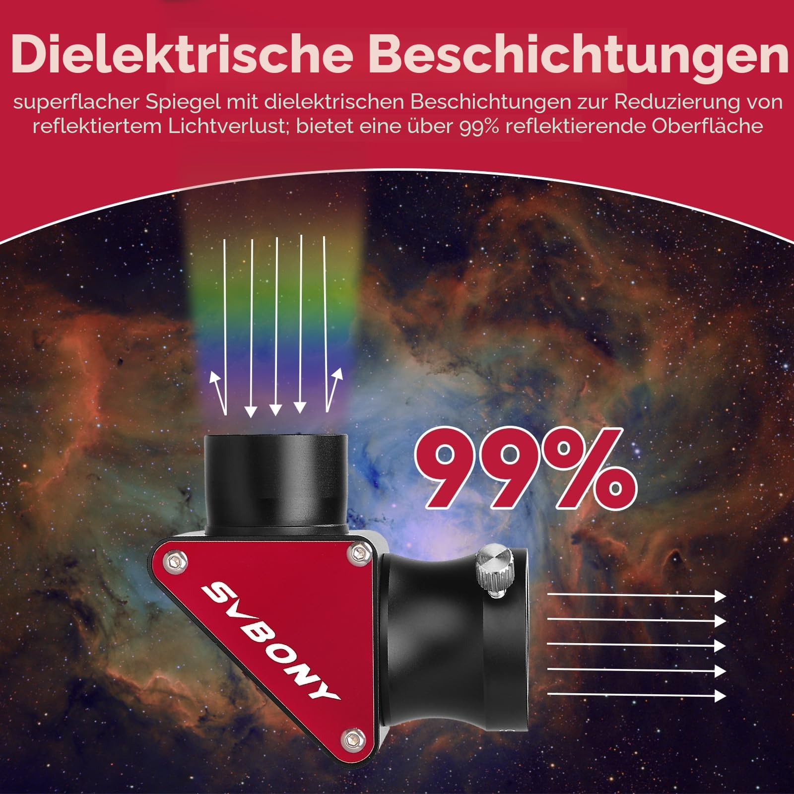 Svbony SV188P Zenitspiegel, 1,25 Zoll 90 Grad Dielektrikum Diagonaladapter, 99% Reflexionsvermögen Aufrechtes Bild, Metall Diagonalspiegel Teleskop Zubehör für Stargazer Observation Sky