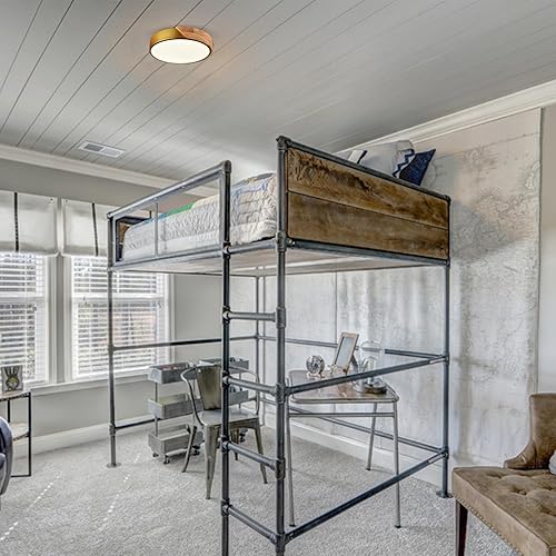 Miniatura 9 de TEENYO Lámpara de techo LED moderna de montaje empotrado de 11.8 pulgadas, 4000 K, luz de techo redonda minimalista negra y de madera, lámpara de