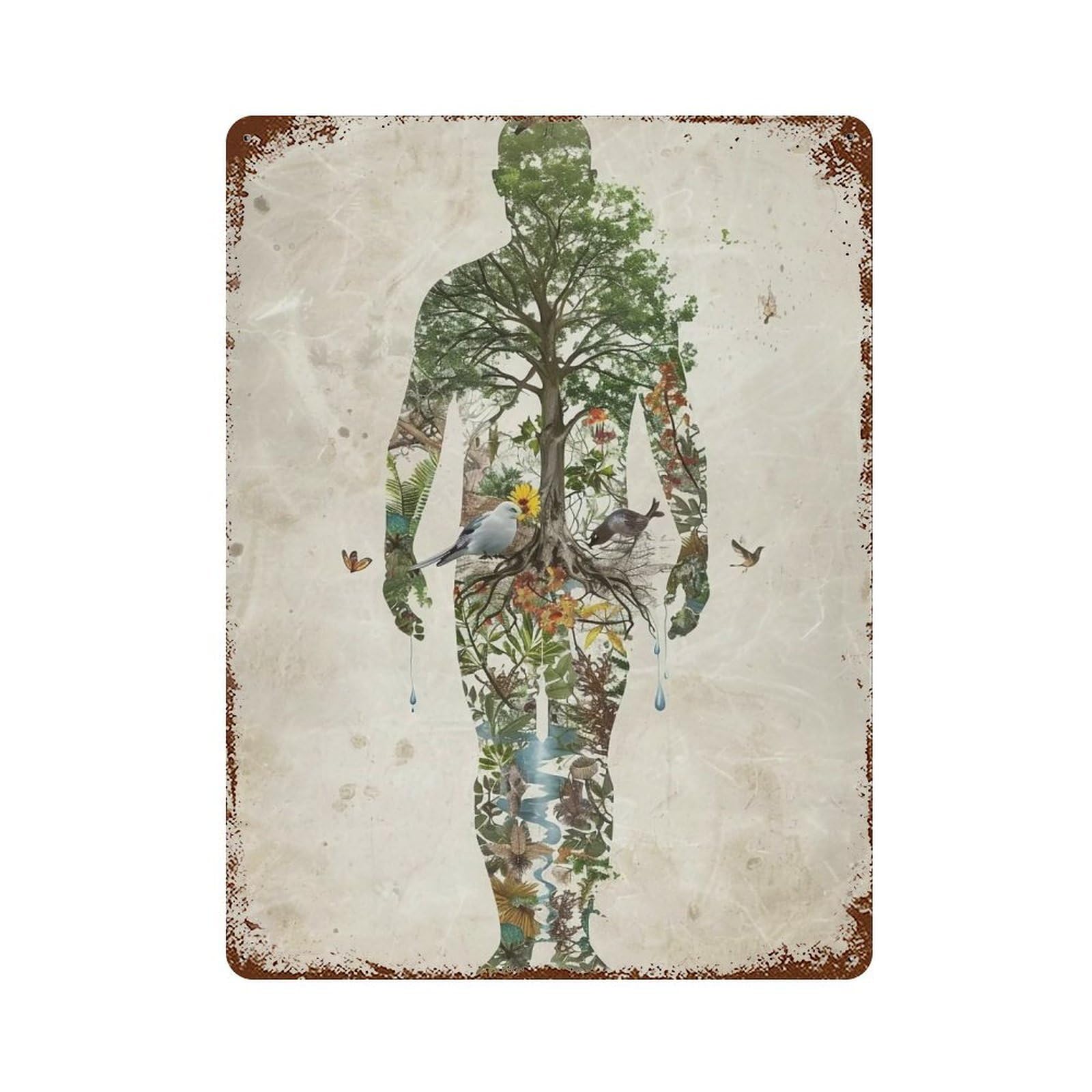 Wihyrtui Style Whimsical Integrated Nature Human Motif 03 Wall Retro Iron Metal Tin Sign Vintage Art Poster Modern Home Cofffee Club Art Bar Shop Decor 40X30cm