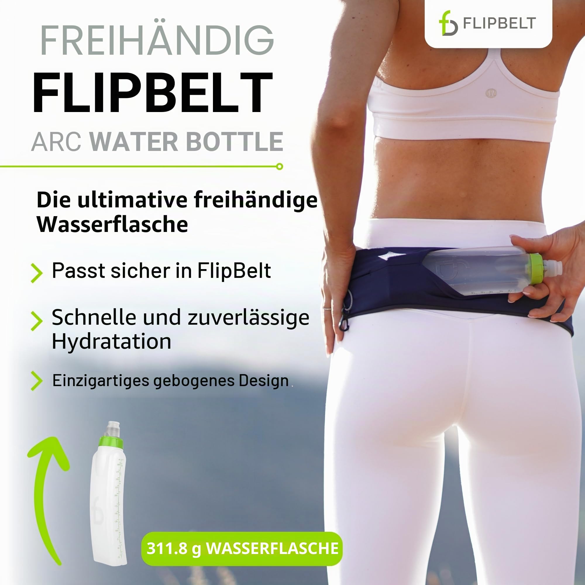 FlipBelt Arc Trinkflasche Laufgürtel, Gebogene Trinkflasche, 300 ml, Grün