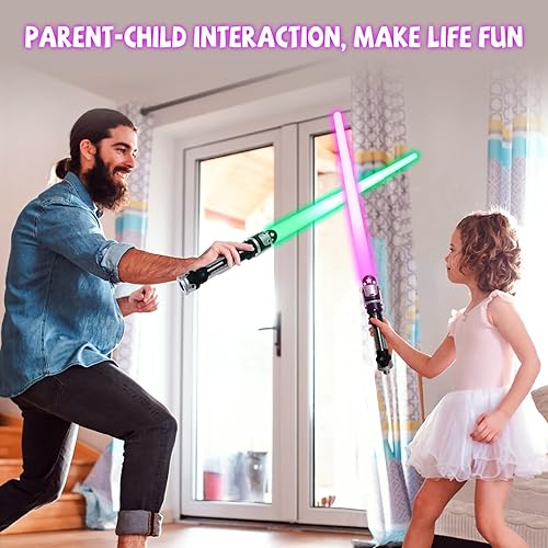 Miniatura 6 de JOINBO 2 sables de luz para niños, juguetes de sables de luz de 7 colores con sonido FX (sensible al movimiento), juego de espadas de luz