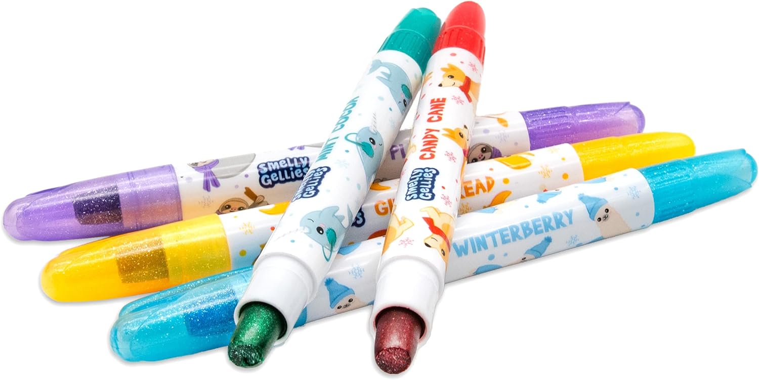 Holiday Smelly Gellies - Scented Glitter Gel Coloring Sticks, Crayons, Highlighters - 5 Count - Gifts for Kids, Stocking Stuffer by Scentco : Toys & Games