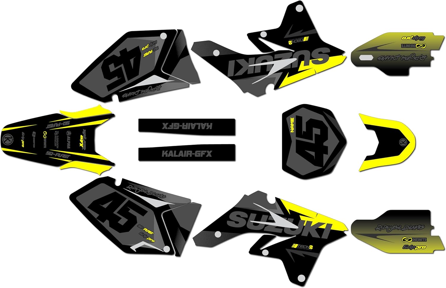 Graphics Kit for Suzuki RMZ 250 (2007-2009) Division Series Smoke 16 Mil - Dirt Bike Custom Racing Graphics Decals Stickers Kit, no-Plastics