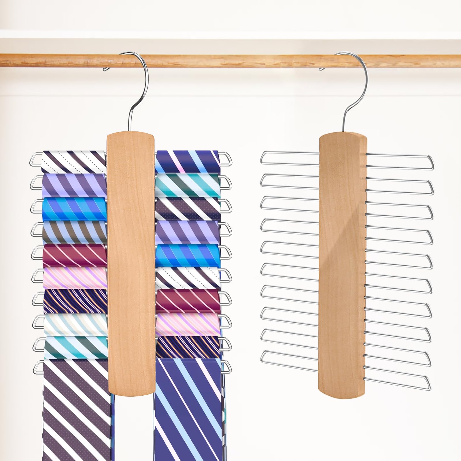 GmeDhc Set of 2 Wooden Tie Hangers with 20 Bars, 360° Tie Holder for Ties, Belts, Scarves, Accessories — image 1