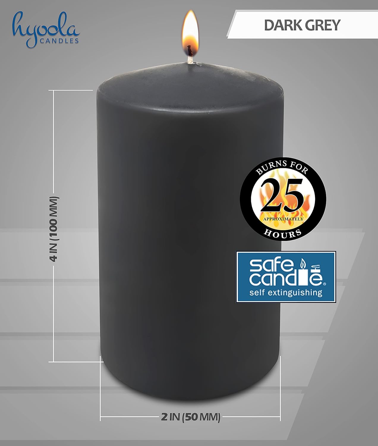 Hyoola Dark Grey Pillar Candles 2x4 Inch - 4 Pack Unscented Pillar Candles - European Made : Home & Kitchen
