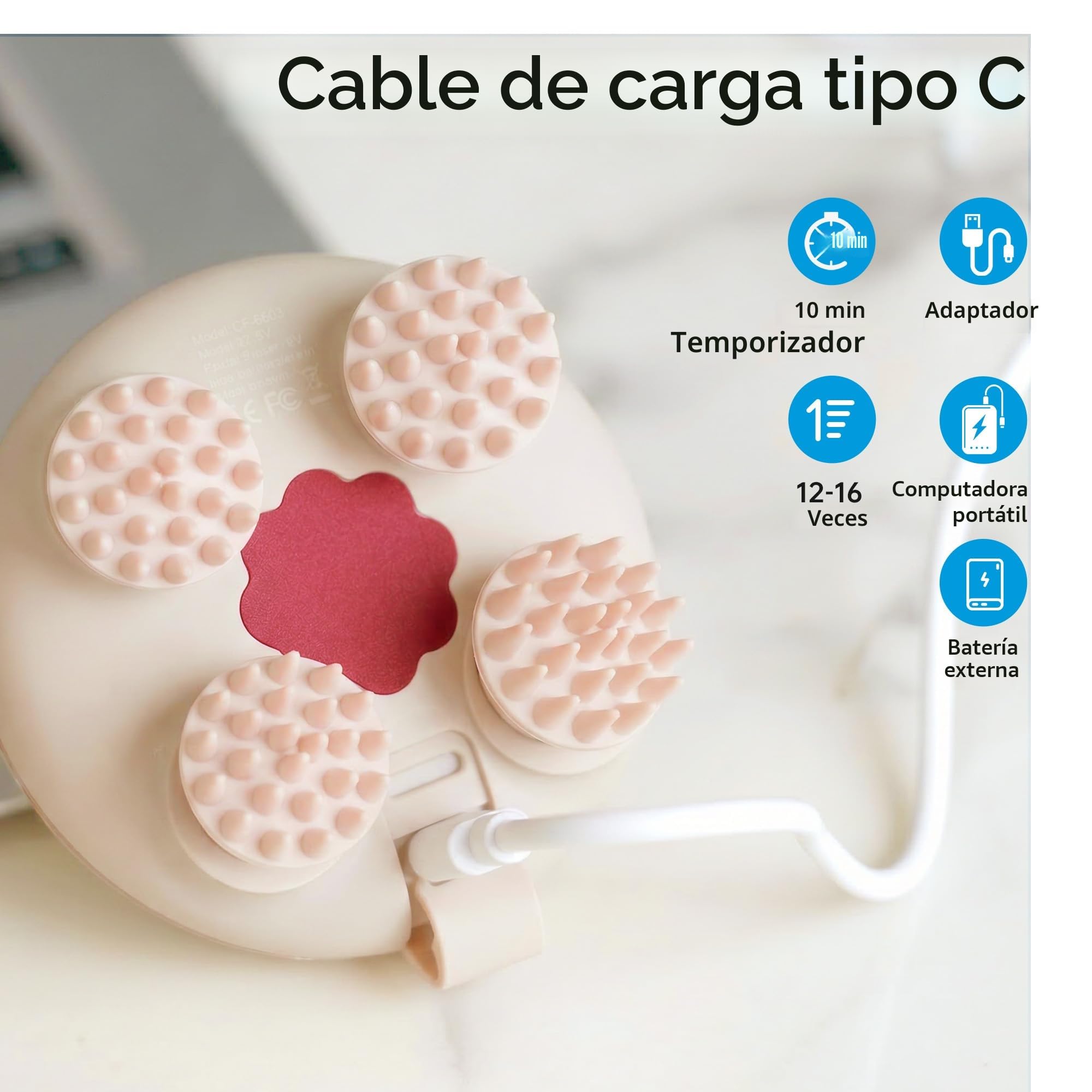 COMFIER Masajeador Cuero Cabelludo Inalámbrico, Masajeador Cabeza Eléctrico con 3 Modos de Amasado, Resistente al Agua IPX7, 8 Garras de Masaje para Limpieza Profunda y Crecimiento del Cabello(Dorado)