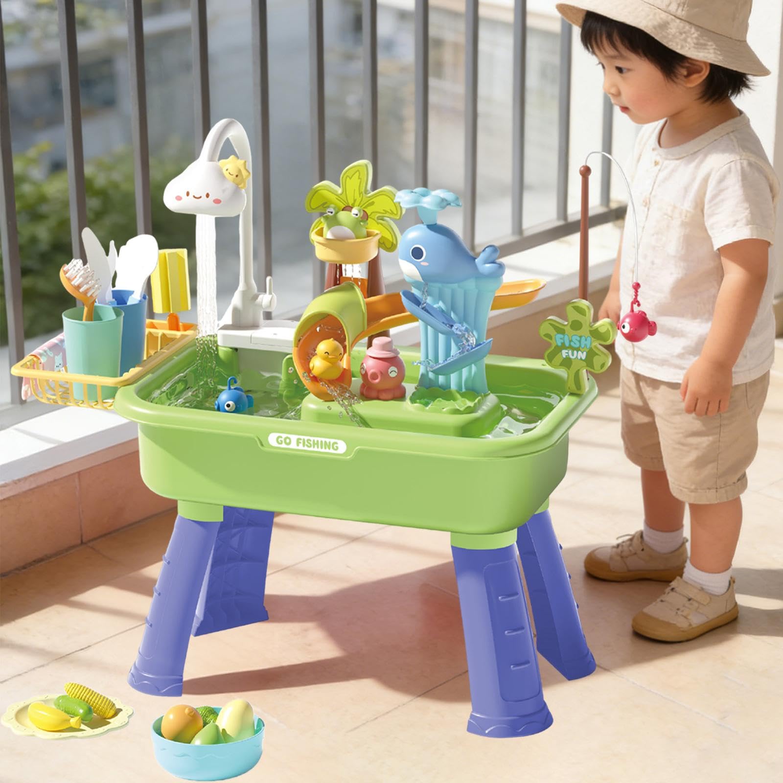 F Fityle 43 Pezzi di Giocattoli da Cucina, Set da Gioco da Cucina, Regalo di Compleanno, Tavolo sensoriale da Cucina, lavastoviglie, Set di Gioco di Ruolo, Verde