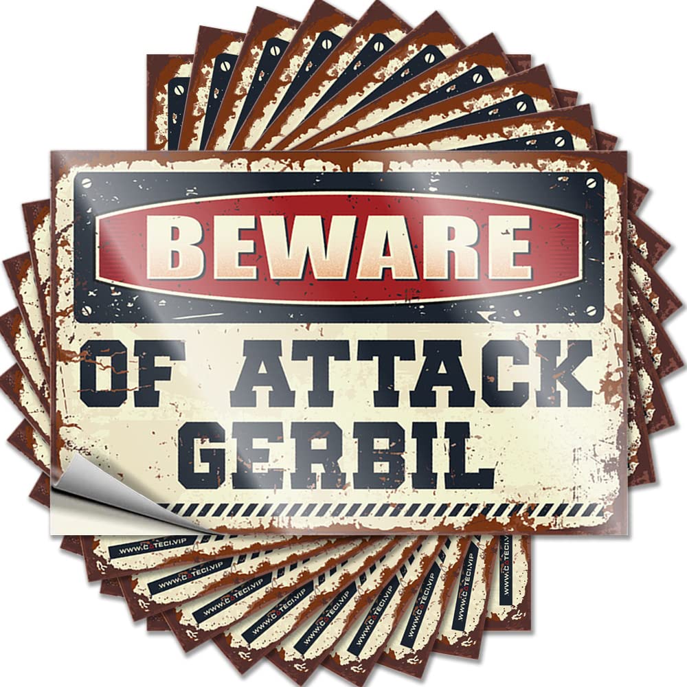 Car Stickers Funny Beware of Attack Gerbil Funny Sticker 10 Pcs Bar Signs for Man Cave Man Cave Decor and Accessor(12X18CM)