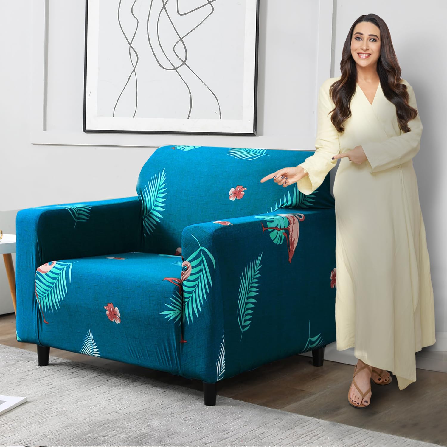 HOKIPO Sofa Cover 1 Seater Fully Covered, Teal Feather