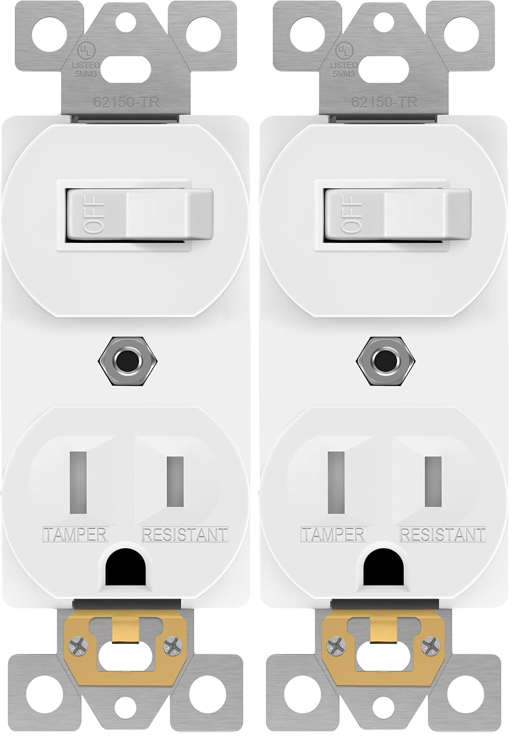 ENERLITES Combination Single Pole 15A/120VAC and Tamper-Resistant Receptacle 15A/125VAC, Residential Grade, UL Listed, 62150-TR-W, White, Toggle Switch Outlet (Pack of 2)