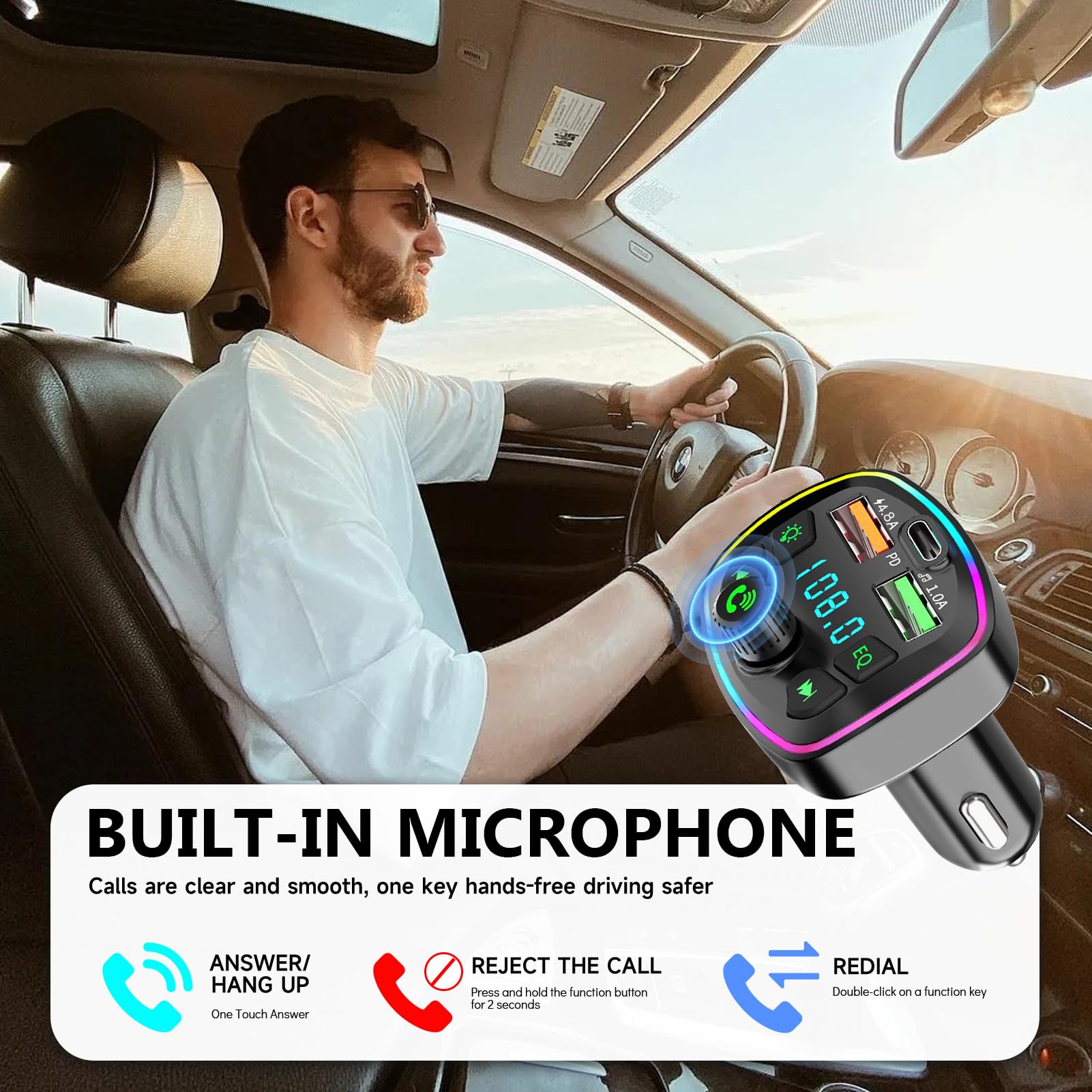 Acquista Trasmettitore FM Per Auto Senza Fili Bluetooth 5.0 Lettore Mp3 Type -C 3.4A Caricatore Rapido USB A Doppia Porta Con Telecomando Luce Ambientale Ricevitore Audio Vivavoce In Italia A Partire Da 10