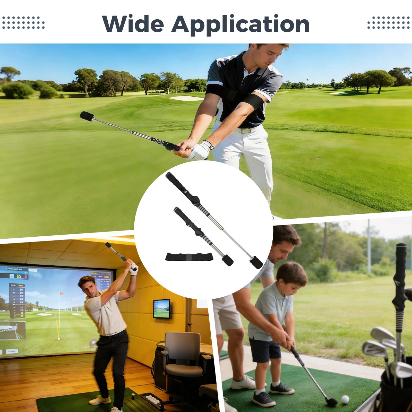 Ayuda de entrenamiento de swing de golf, entrenador de agarre para diestros con banda para el brazo, entrenador retráctil con retroalimentación de clic audible, para práctica de calentamiento