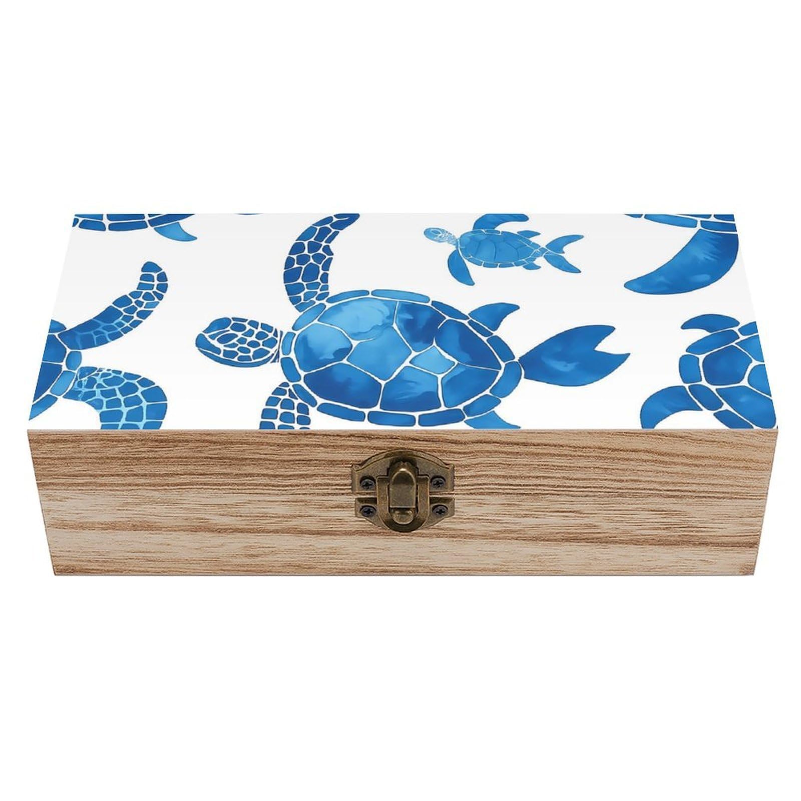 HLBSDM Artistic Blue Sea Turtle (2) Retro Wooden Storage Box Jewelry Art Gift Boxs Decorative Keepsake Boxes
