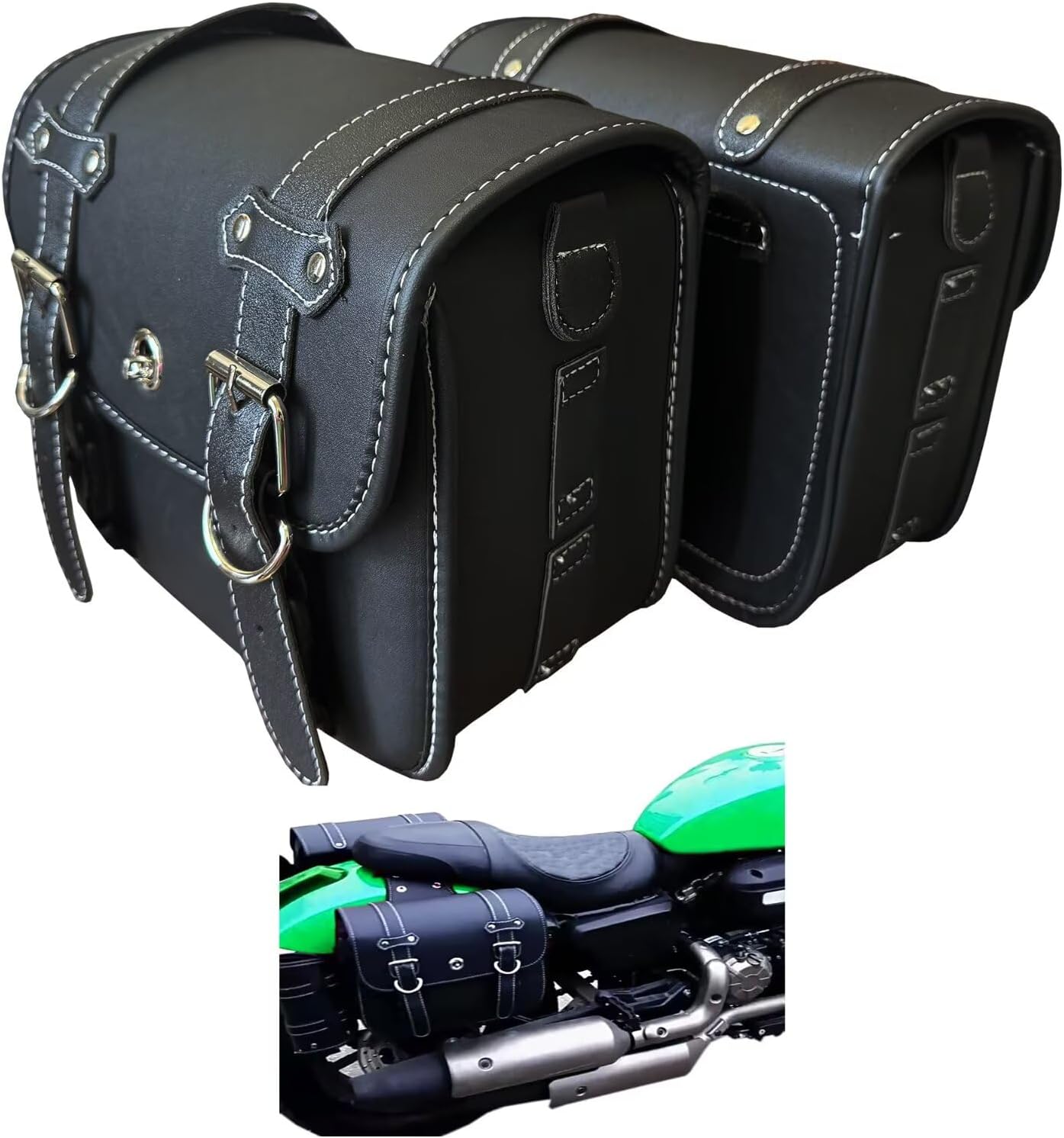 Motorcycle Saddlebags, Scooter Powersports Faux Leather Saddle Bags Motorcycles, Softail Universal Throw Over Sportster Saddlebags 10.24x4.72x8.66 inches Small Without Cup Bag