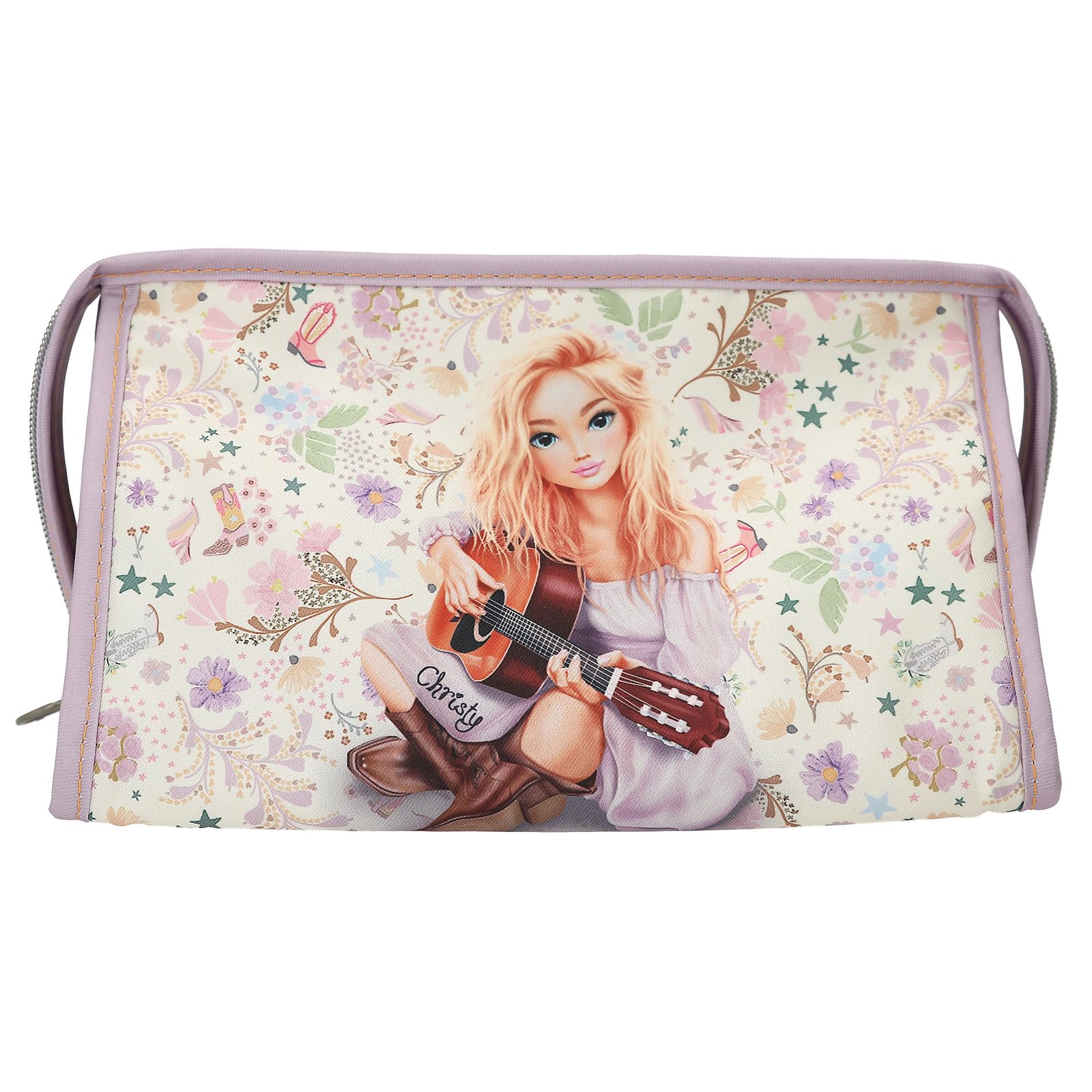 Depesche 13669 TOPModel Cowgirl - Bolso multiusos en morado, con motivo de modelo y estampado de flores, bolso pequeño con cierre de cremallera larga