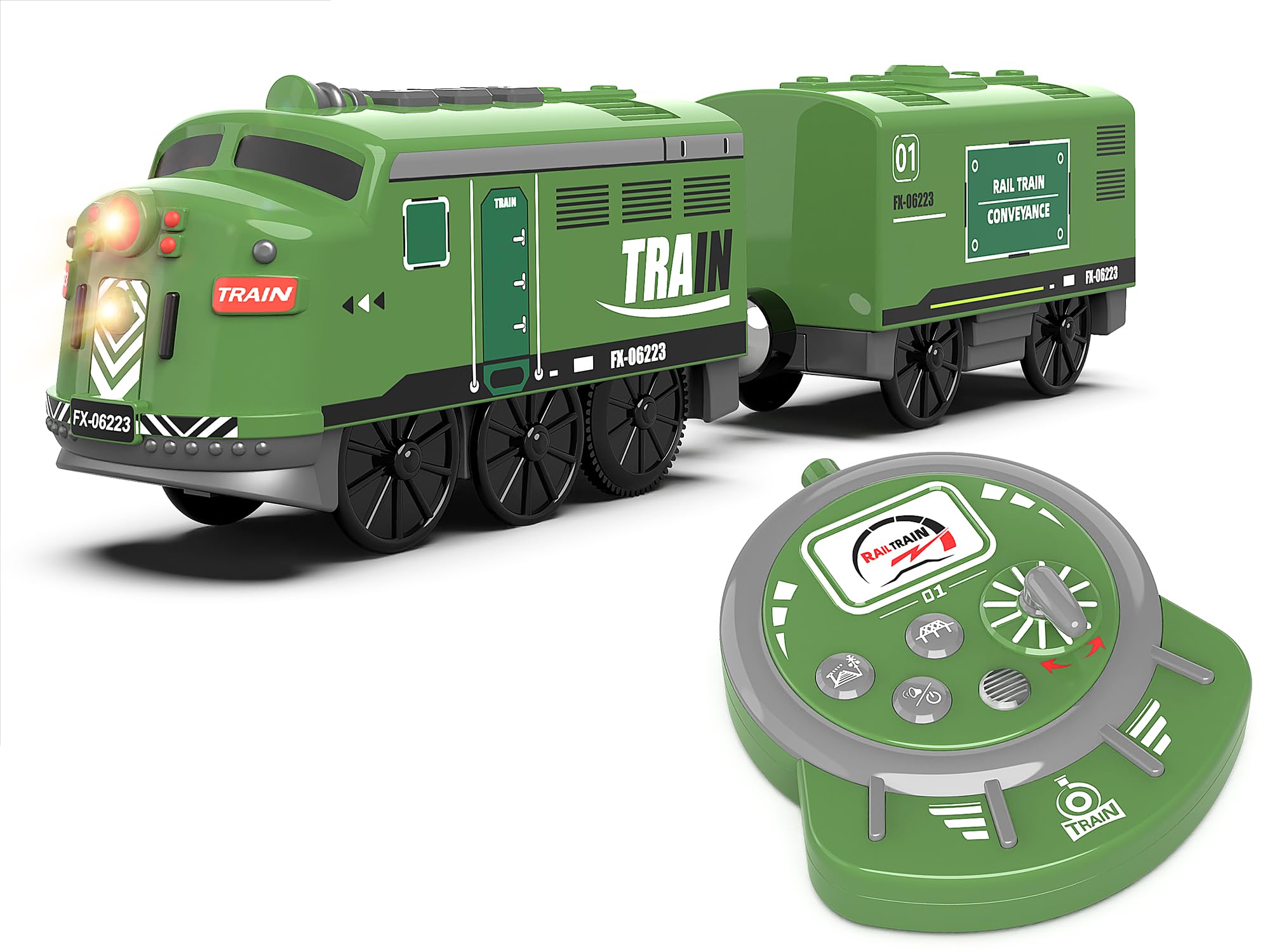 Train Toy Remote Control Locomotive, Motorized Train Set for Wooden Track, Electric Trains with Sound & Lighting Effects Compatible with Thomas, Brio, Chuggington