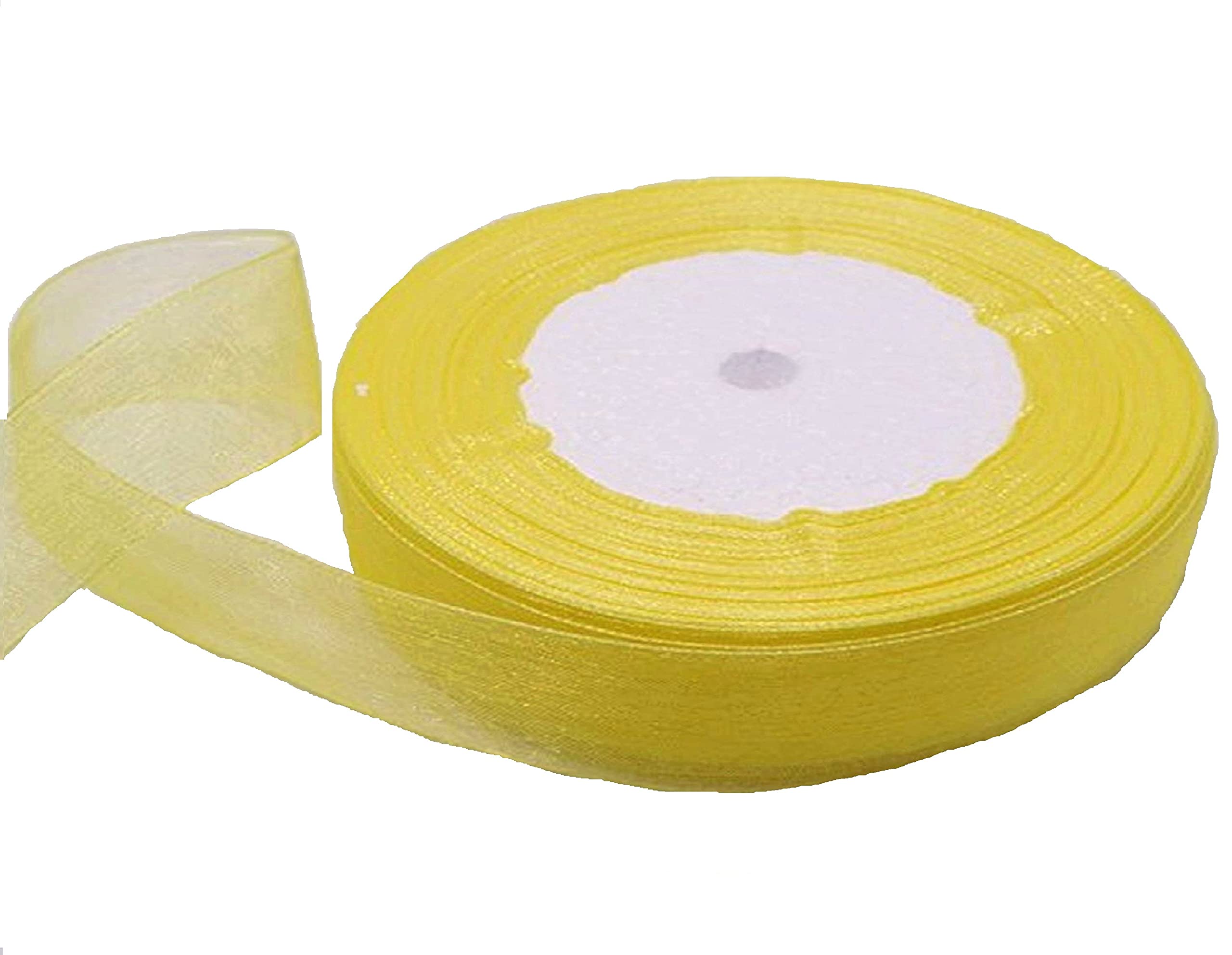 Organza Ribbon. for Gifts Wrap Sew Party, Decorations Events Dress Wedding Christmas Crafts, Bows Car, Floral Balloons DIY, Bouquets, Cake46 Meters / 50 Yards s (12mm, Yellow)