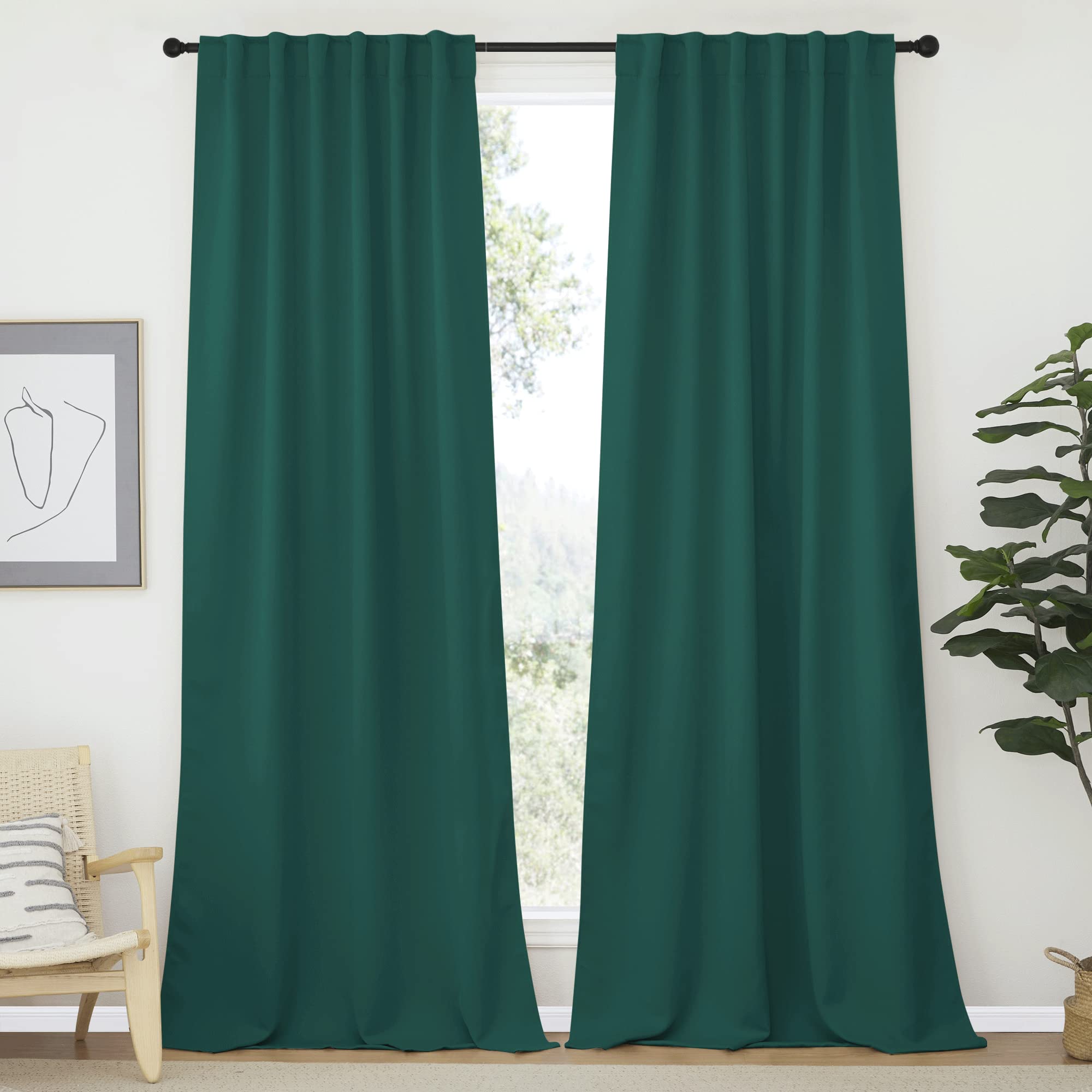 NICETOWN Bedroom Blackout Curtain Panels - (Hunter Green Color) 52 x 120 inch, 2 PCs, Insulating Energy Saving Solid Rod Pocket Blackout Drapes for Hall, Villa