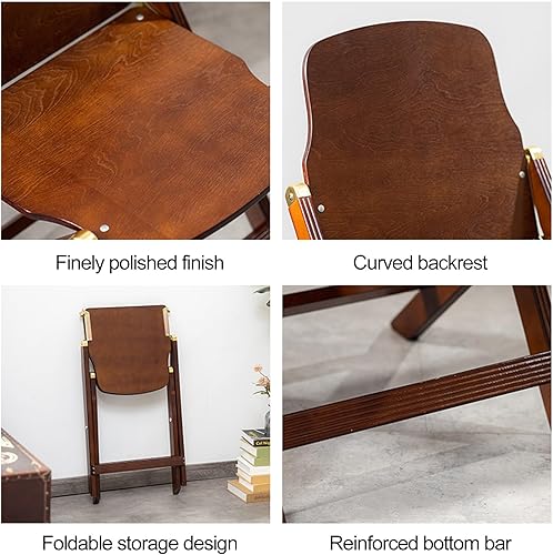 Miniatura 6 de Silla de comedor plegable de mediados de siglo, sillas plegables de madera maciza, silla de gravedad cero para patio, porche, fiesta, evento (negro)